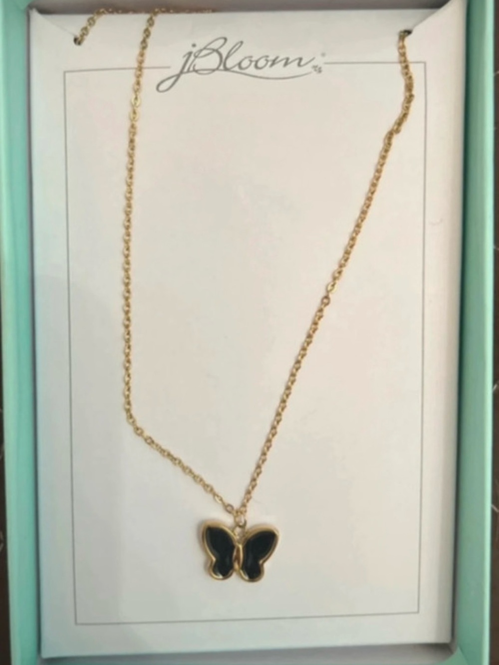 bloom Gold Necklace with Black Butterfly Pendant